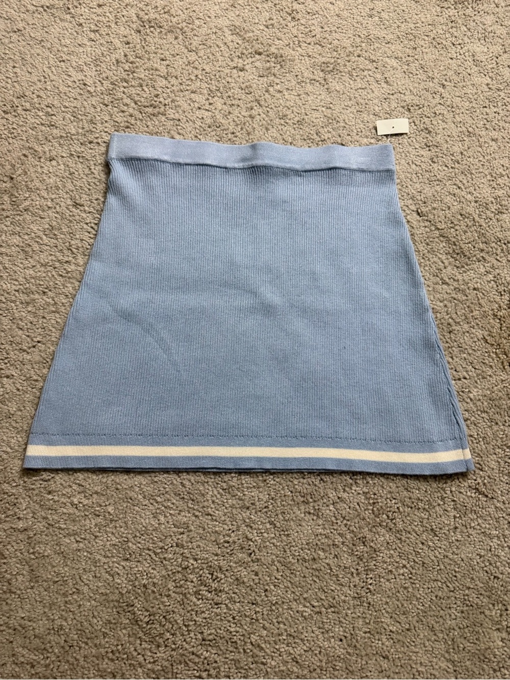 Pink Rose Light Blue Knit Mini Skirt with White Trim